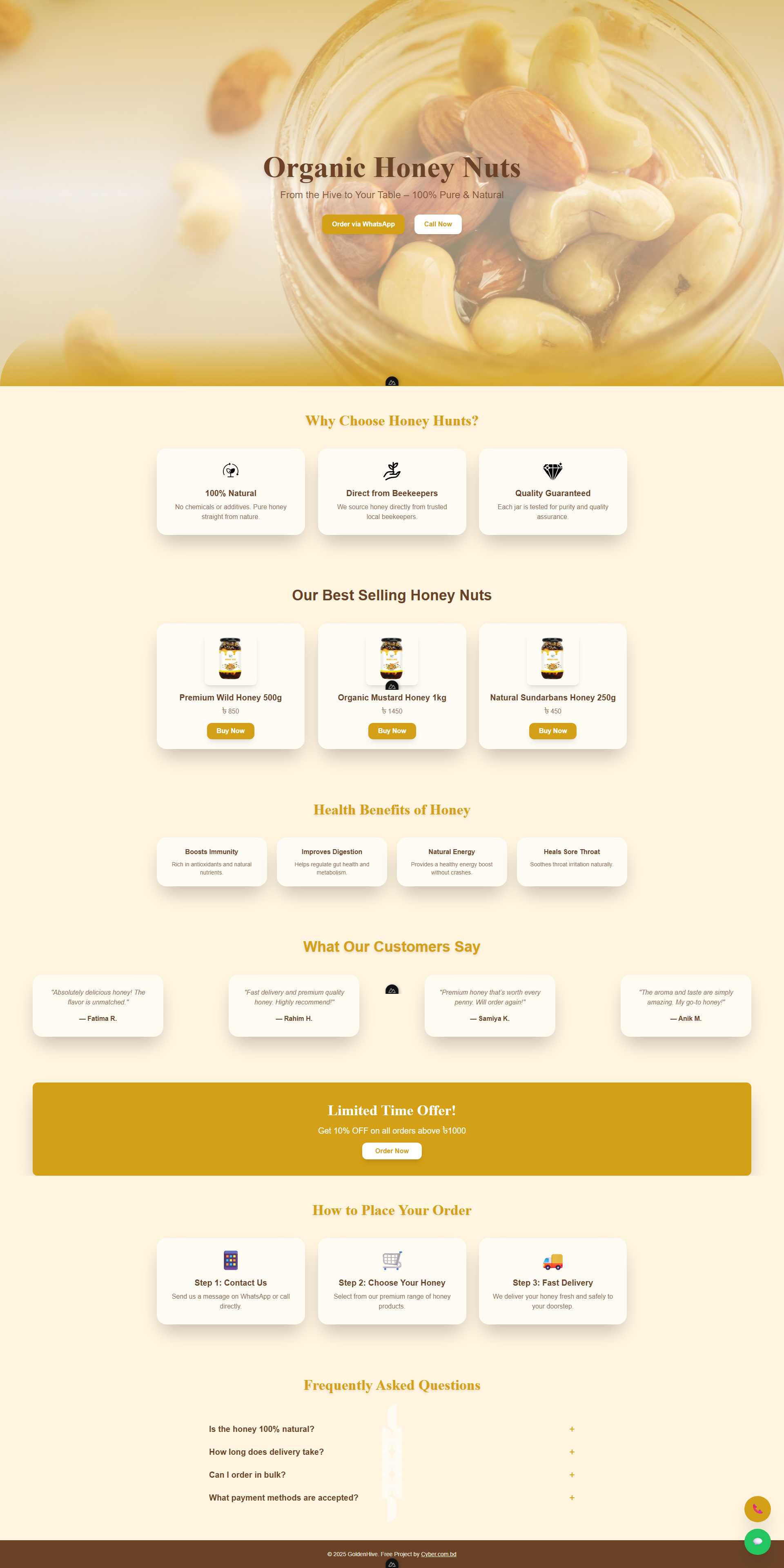 Organic Honey Nuts Landing Page